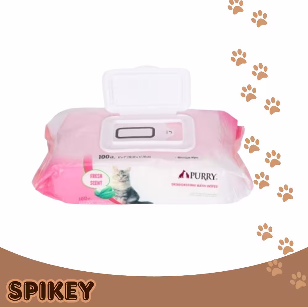PURRY מגבוני ניקוי ורחצה מועשרים באלוורה לחתולים 100 יח'